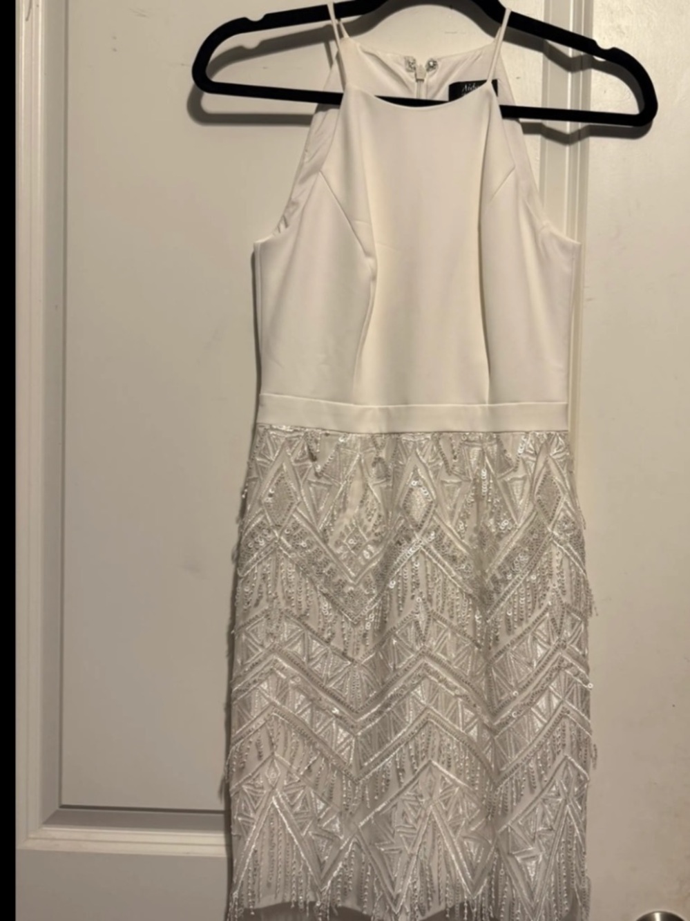 White Beaded Halter Cocktail Dress